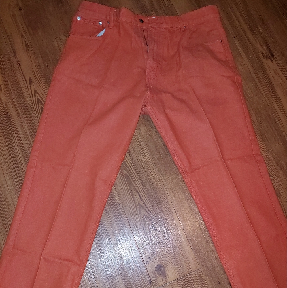 Men Vintage Members Properties Orange Chinos Straight-Leg Jeans Sz 42x32 $17